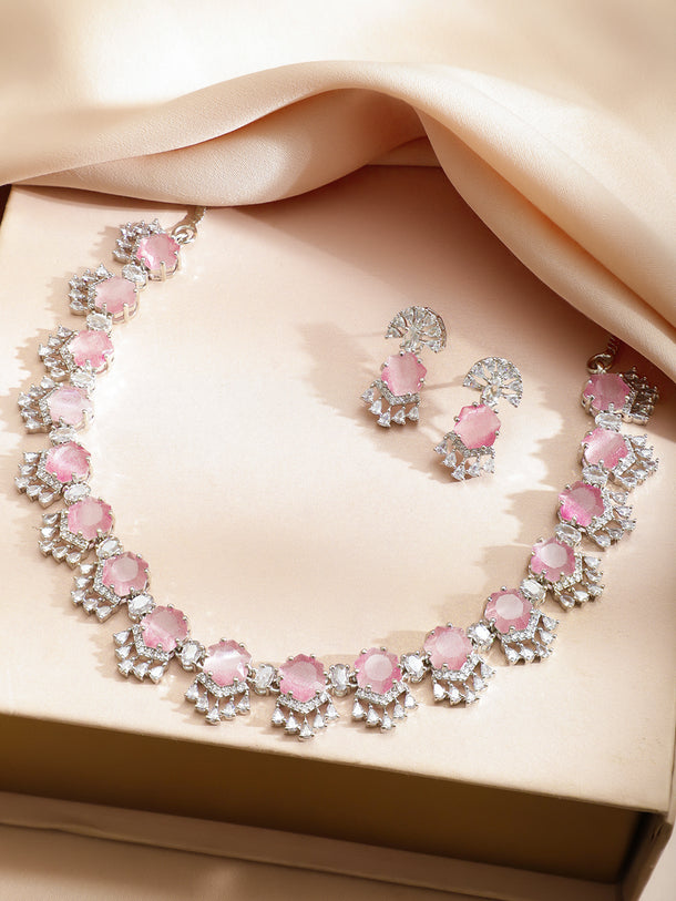 Pink Crystal Shine Party Necklace Set