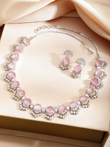 Pink Crystal Shine Party Necklace Set