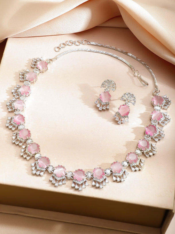 Pink Crystal Shine Party Necklace Set