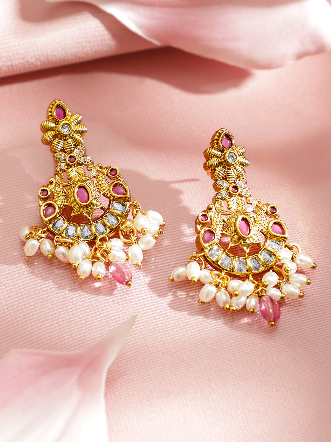 Golden Pearl Drop Pink Necklace Set