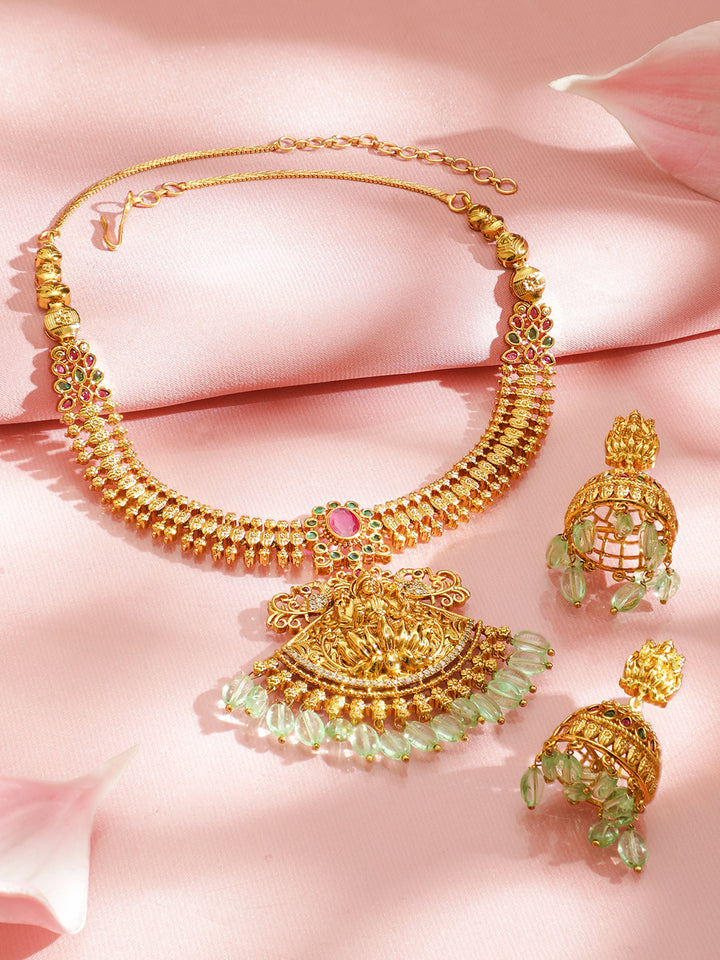 Red & Green Beaded Temple Necklace Set