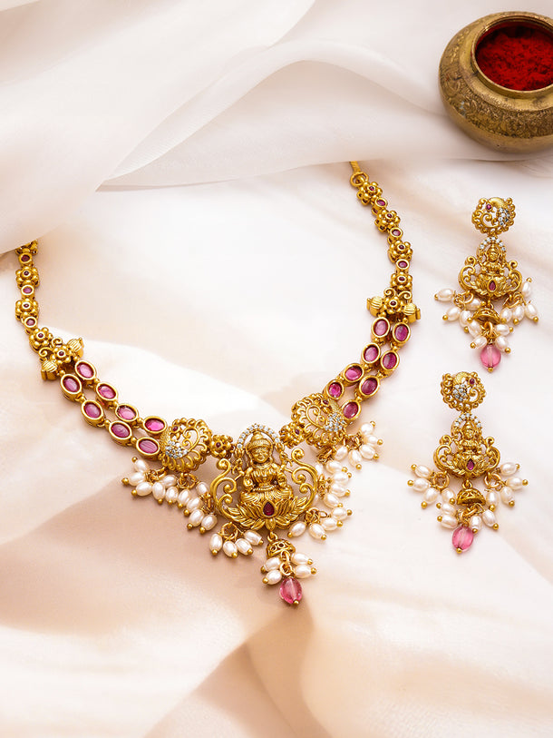 Lakshmi Shine Pink-Pearl Necklace Set