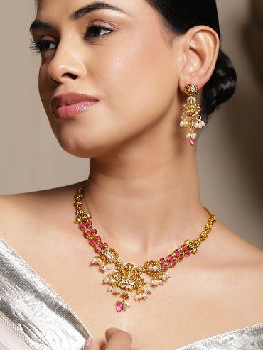 Lakshmi Shine Pink-Pearl Necklace Set