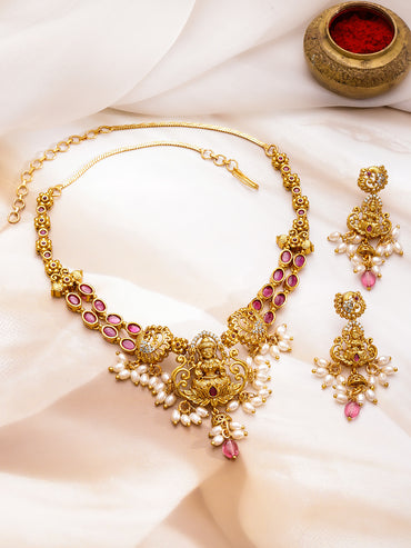 Lakshmi Shine Pink-Pearl Necklace Set