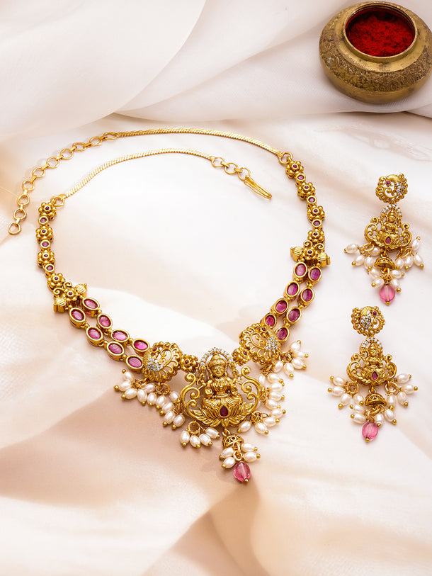 Lakshmi Shine Pink-Pearl Necklace Set
