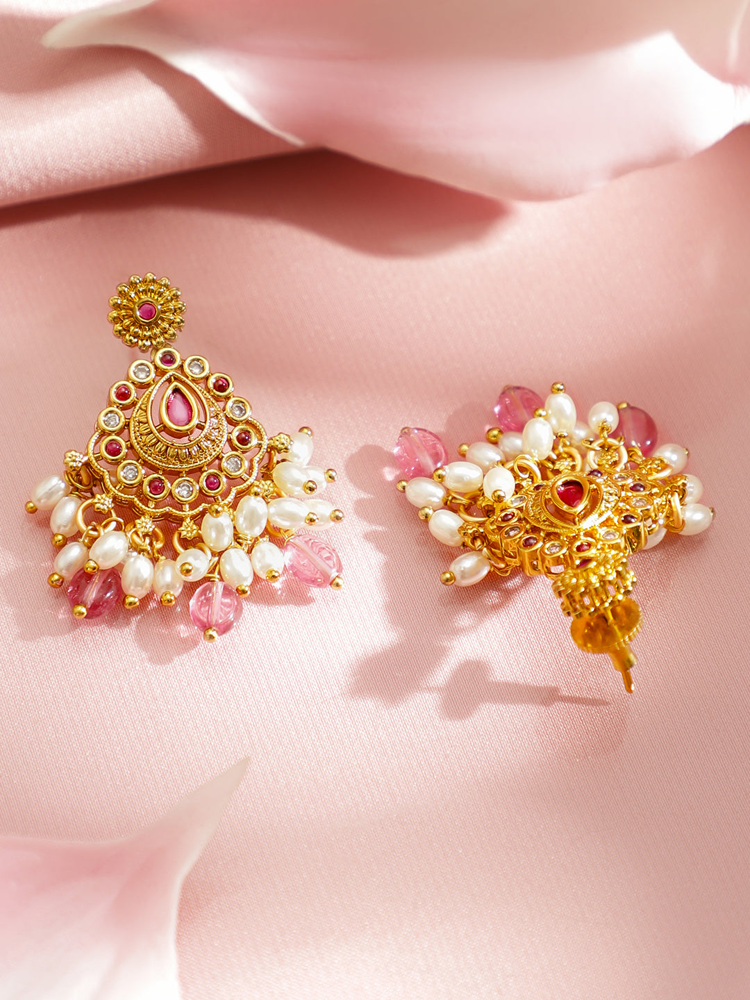 Red Beads Studded Gold Necklace Set