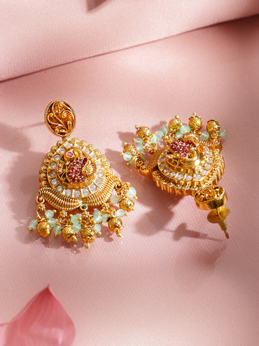 Pink & White Studded Golden Necklace Set