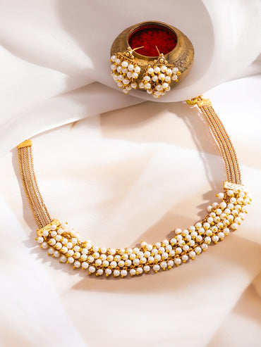Pearl Lustre Golden Necklace Set