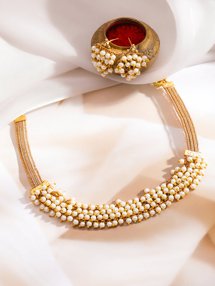 Pearl Lustre Golden Necklace Set