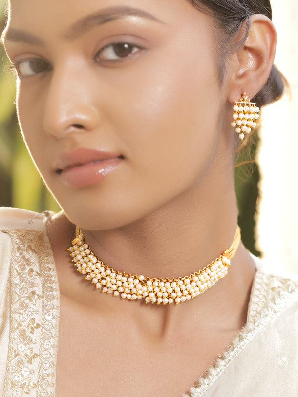 Pearl Embellished Gold Necklace set