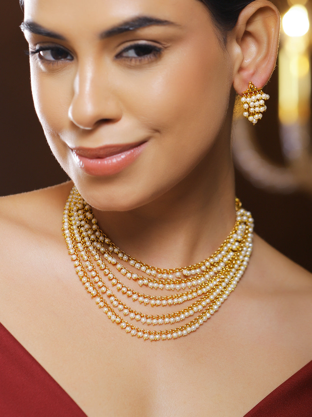Multi-Layer Pearl Long Necklace Set