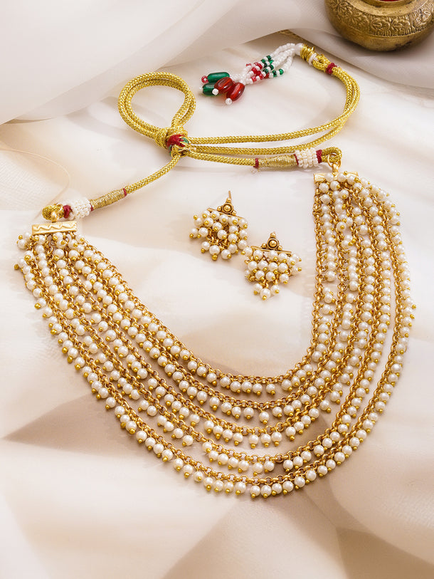 Multi-Layer Pearl Long Necklace Set