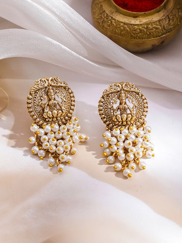 Pearl Beaded Laxmi Motif Gold Necklace Set