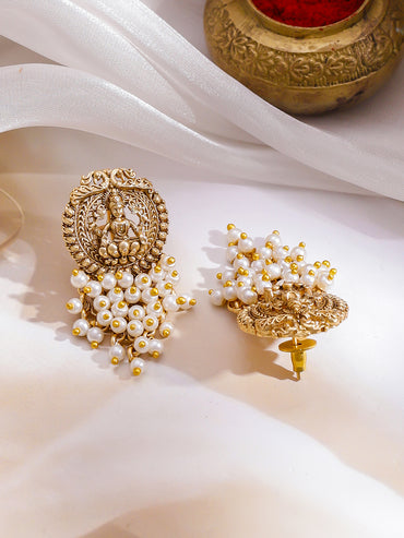 Pearl Beaded Laxmi Motif Gold Necklace Set