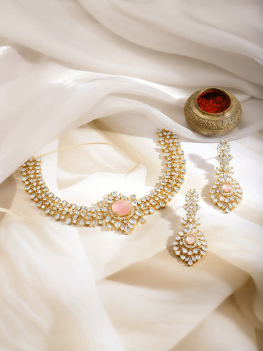 Pink American Diamond Zirconia Necklace Set