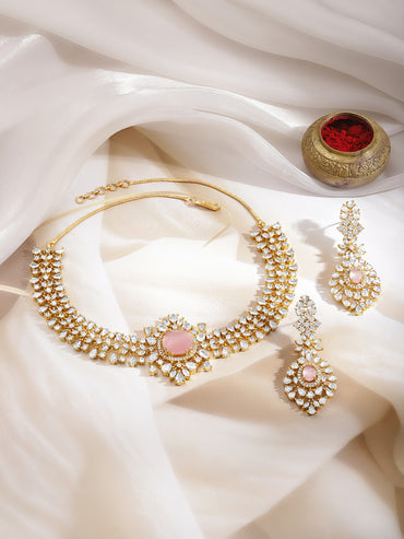 Pink American Diamond Zirconia Necklace Set