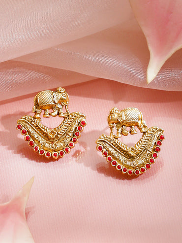 Multicolor Studded Elephant Motif Gold Necklace Set