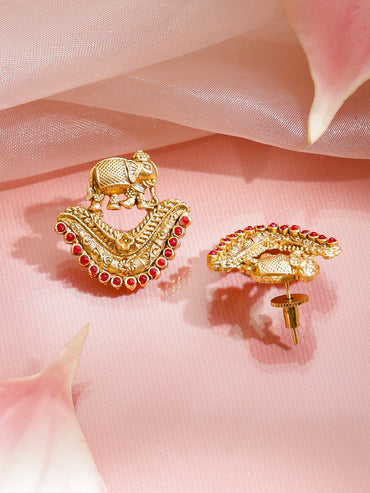 Multicolor Studded Elephant Motif Gold Necklace Set