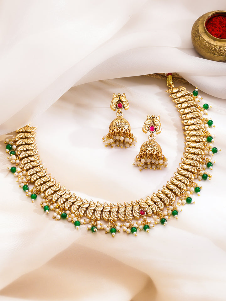 Peacock Glory Green & Pink Necklace Set