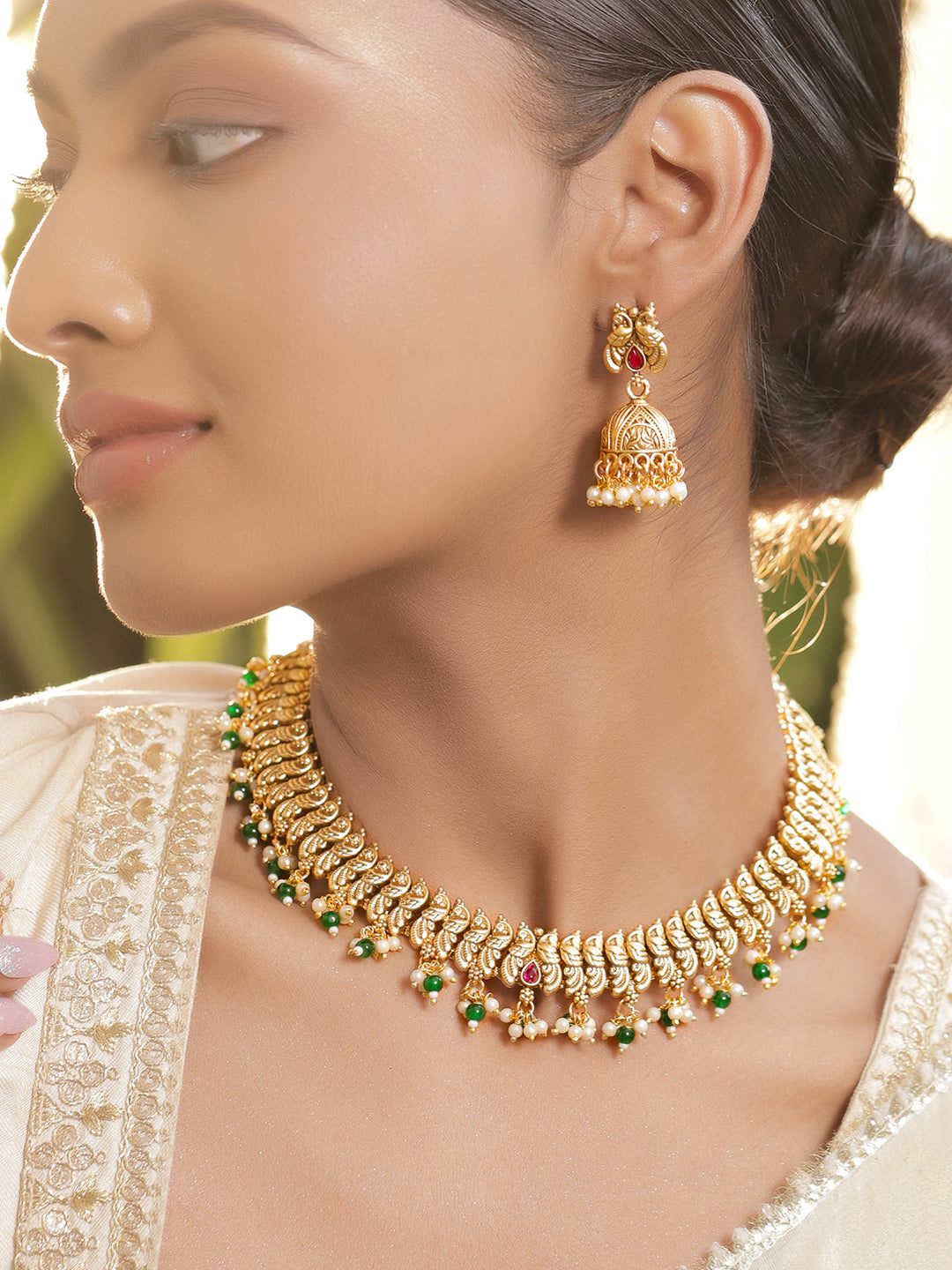 Peacock Glory Green & Pink Necklace Set