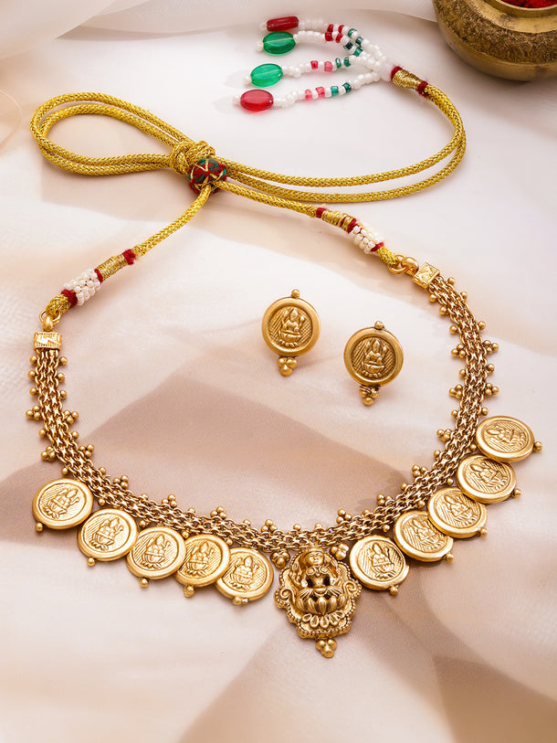 Temple Motif Coin Drops Gold Necklace Set