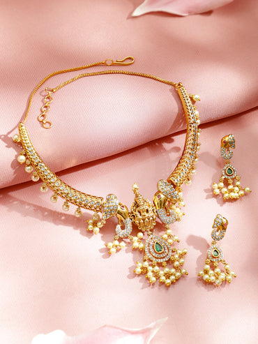 American Diamond Zirconia Temple Necklace Set