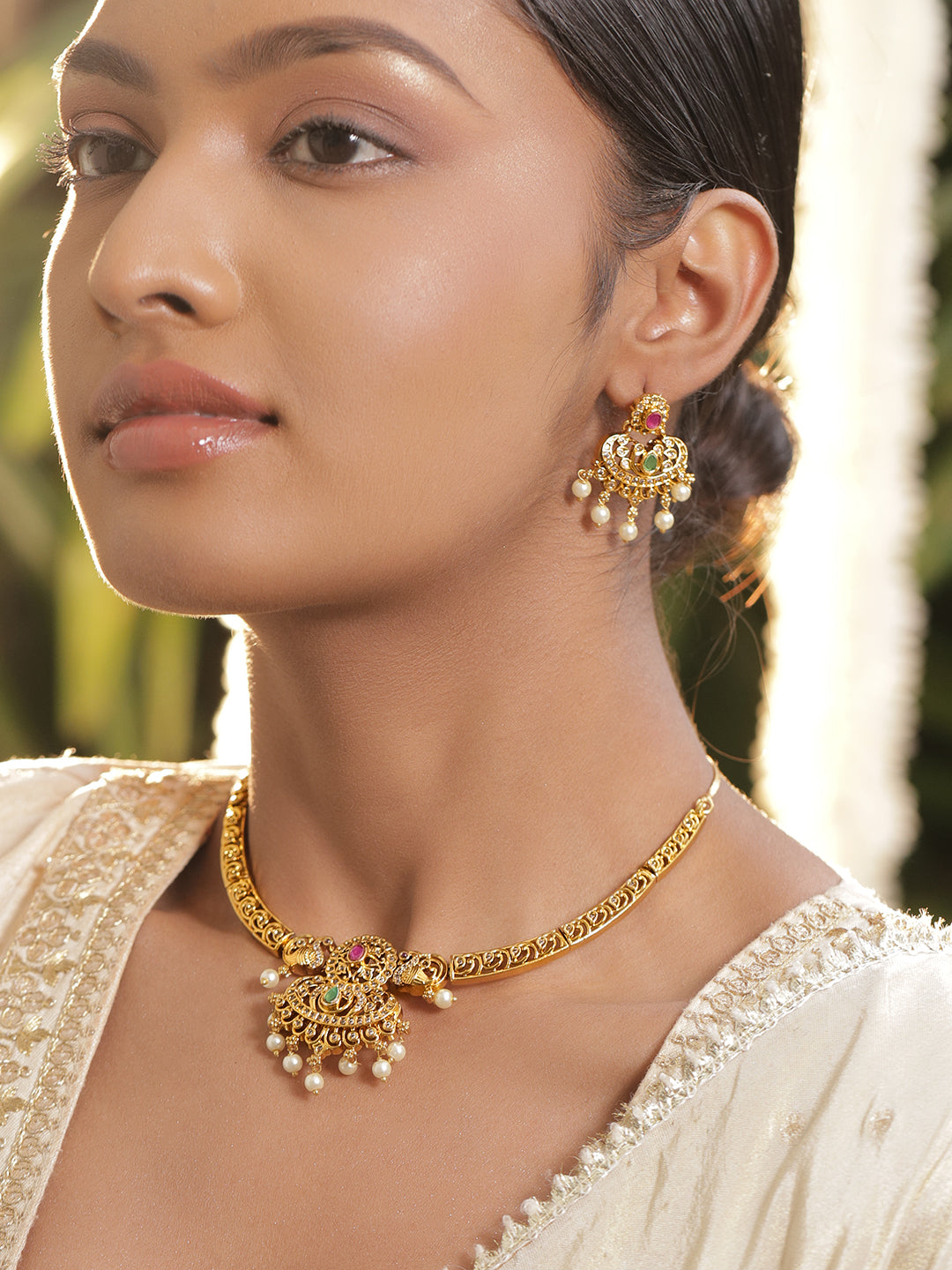 American Diamond Zirconia Gold Necklace Set