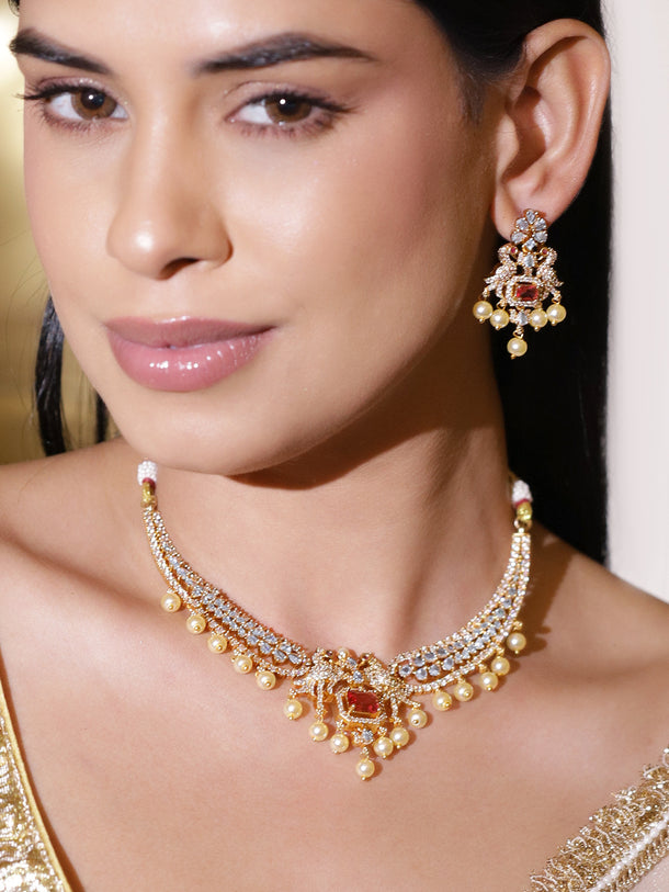 American Diamond Zirconia Pearl Necklace Set