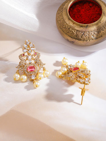 American Diamond Zirconia Pearl Necklace Set