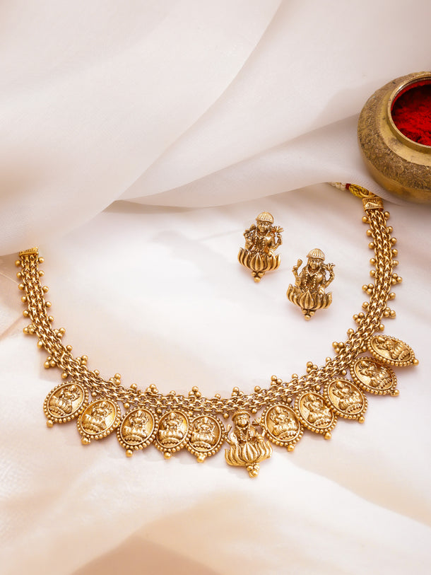 Laxmi Motif Gold Necklace Set