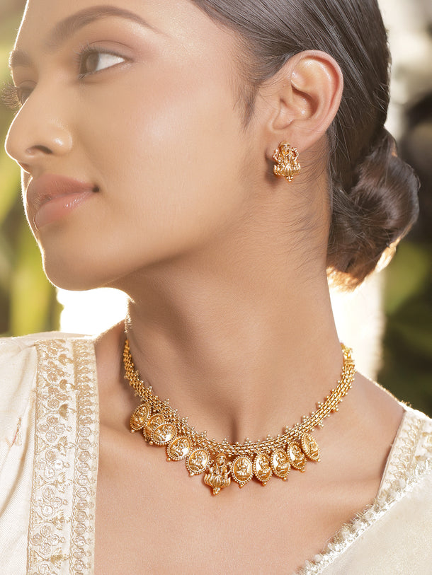 Laxmi Motif Gold Necklace Set