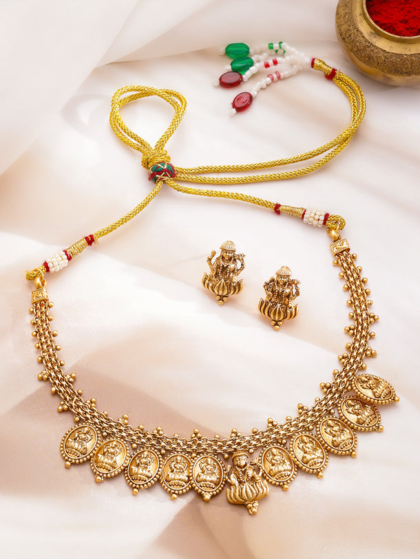 Laxmi Motif Gold Necklace Set