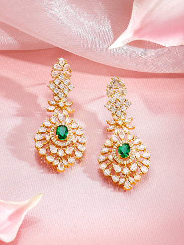 White & Green Studded Gold Necklace Set