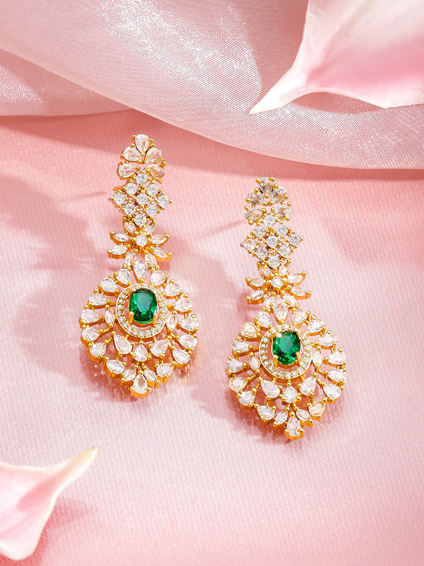 White & Green Studded Gold Necklace Set