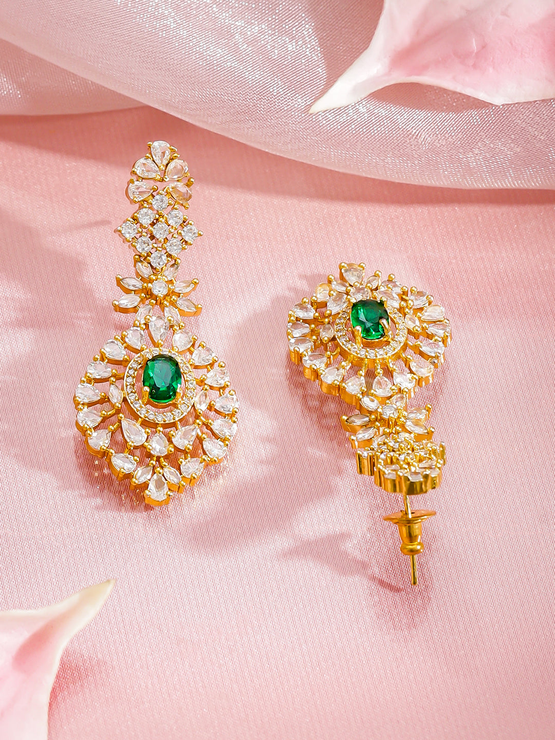 White & Green Studded Gold Necklace Set