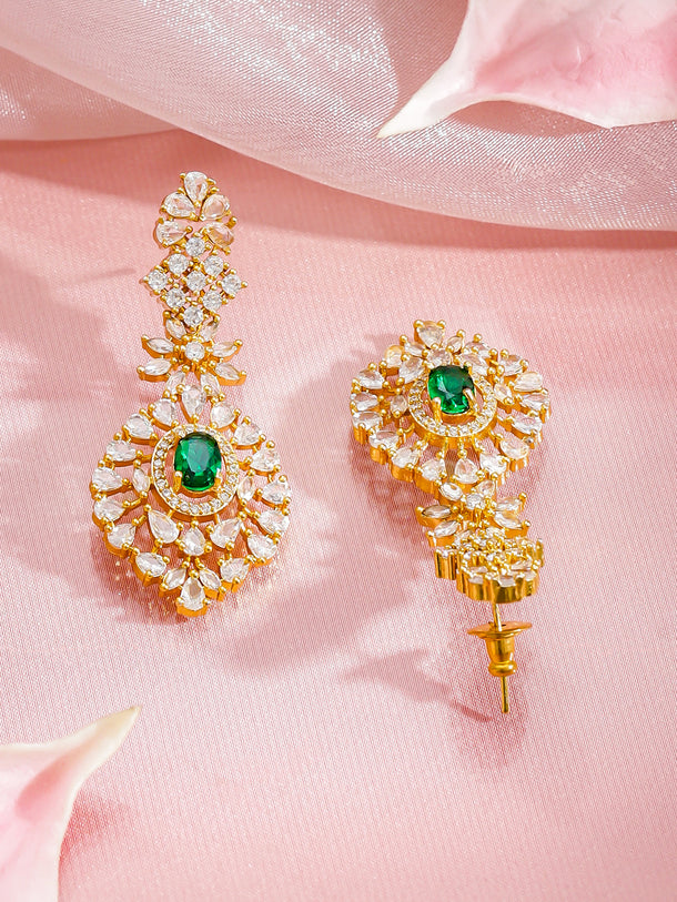 White & Green Studded Gold Necklace Set