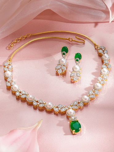 Festive Glow Green White Necklace Set