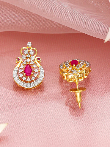 Heritage Style Pretty Pink Gold American Diamond Necklace Set