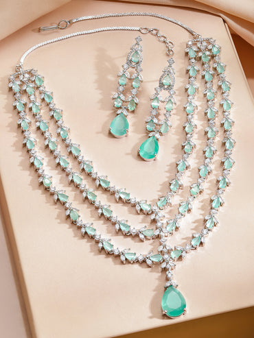 American Diamond Zirconia Green Layered Necklace Set