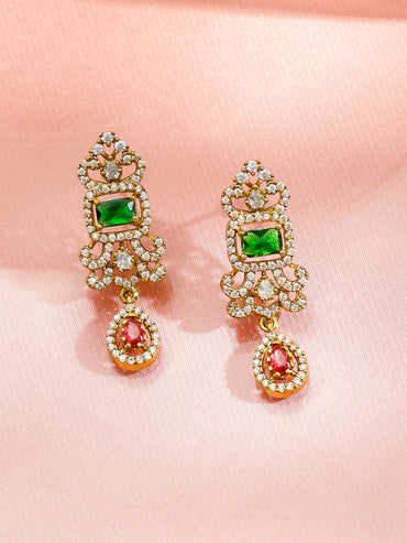 Green & Pink American Diamond Zirconia Necklace Set