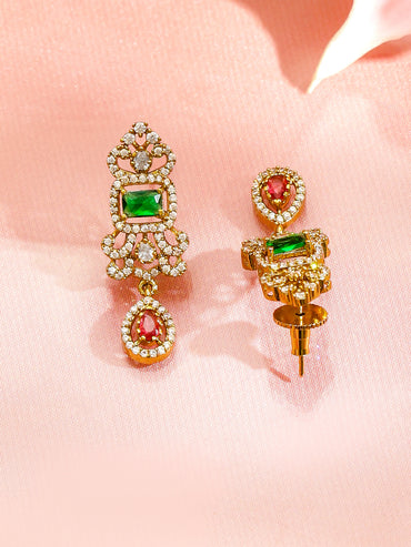 Green & Pink American Diamond Zirconia Necklace Set