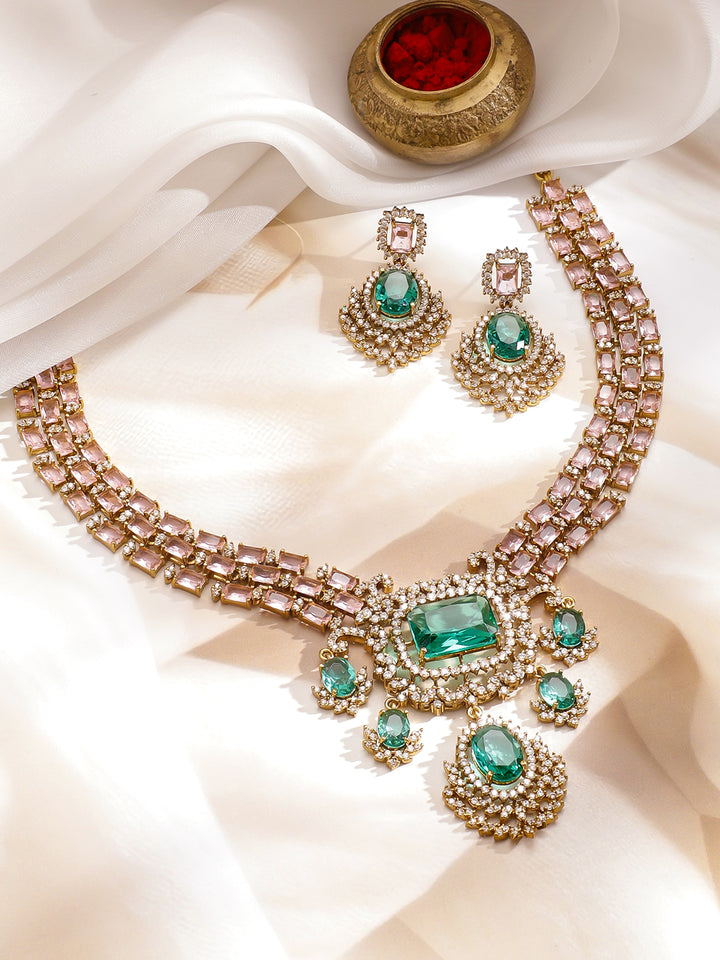 Ethnic Glow Green Necklace Set