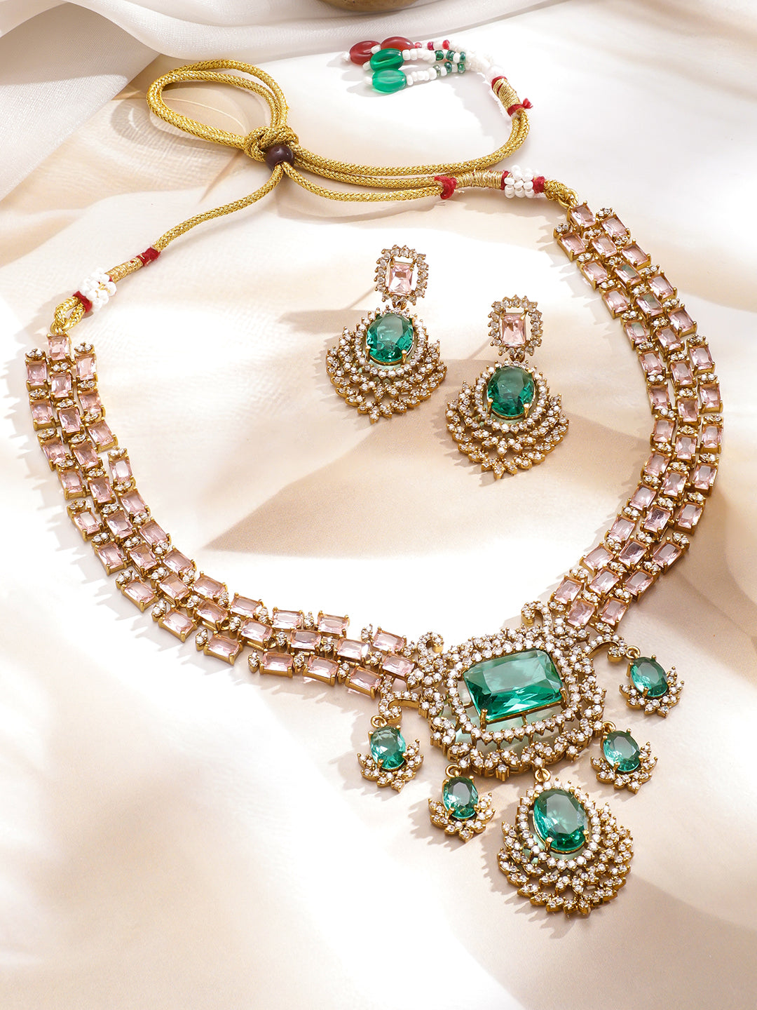 Ethnic Glow Green Necklace Set