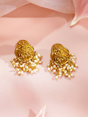 Pearl Beaded Floral Gold Necklace Set