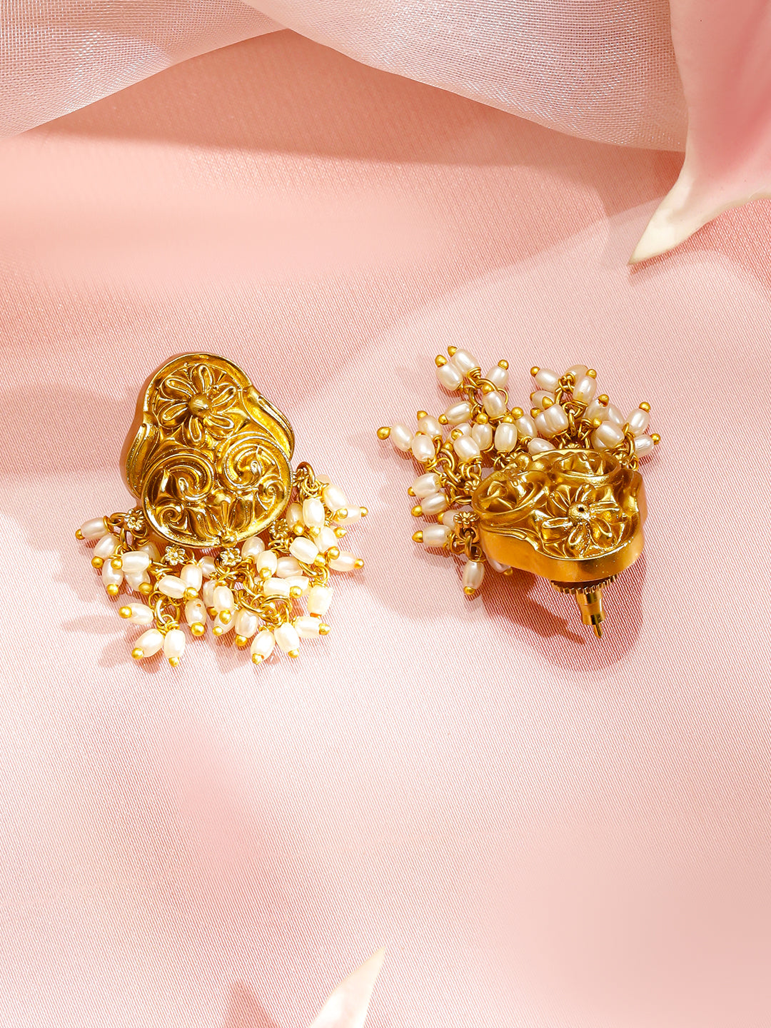 Pearl Beaded Floral Gold Necklace Set