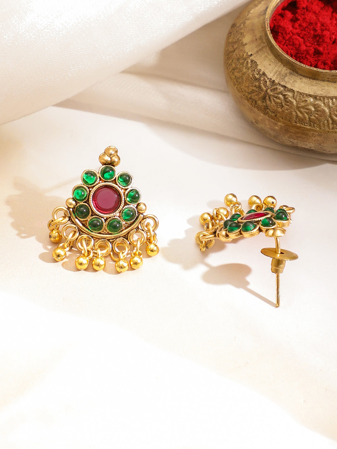 Rubans 18K Gold-Plated Stone-Studded & Beaded Jewellery Set