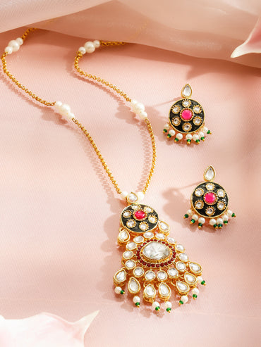 Kundan Luxury Bloom Pink Pendant Set
