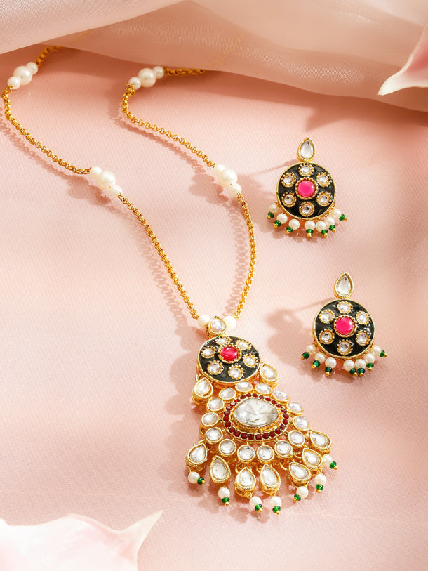 Kundan Luxury Bloom Pink Pendant Set