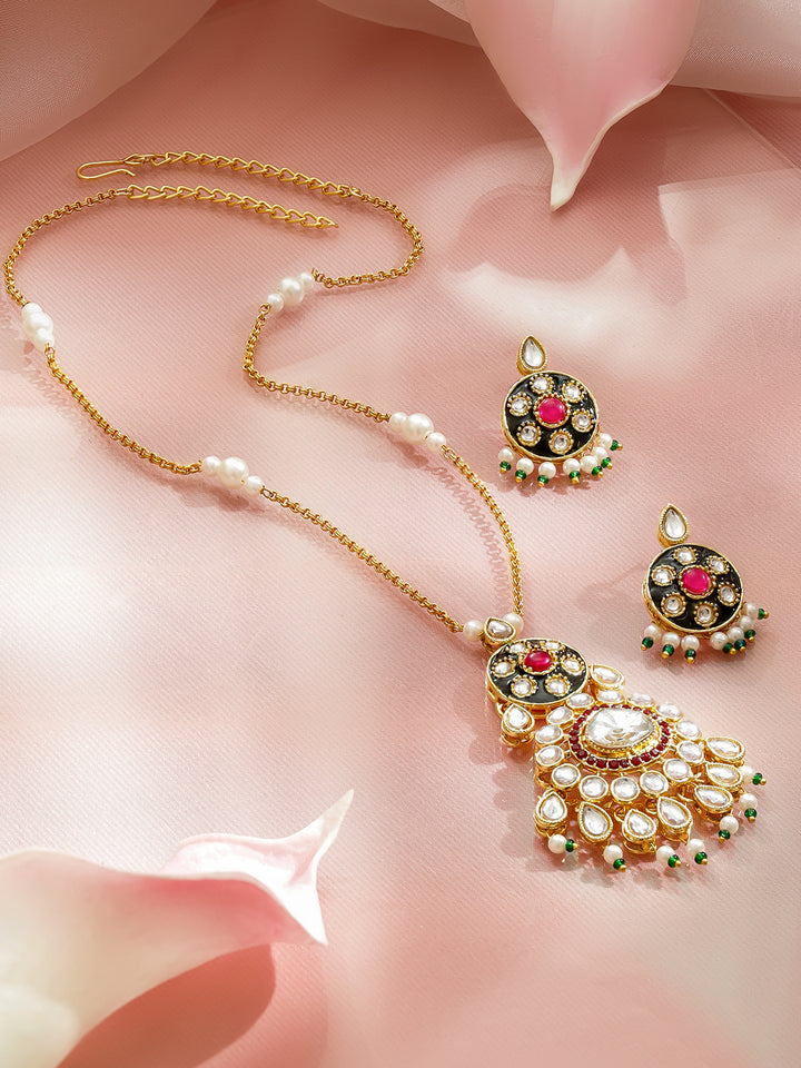 Kundan Luxury Bloom Pink Pendant Set