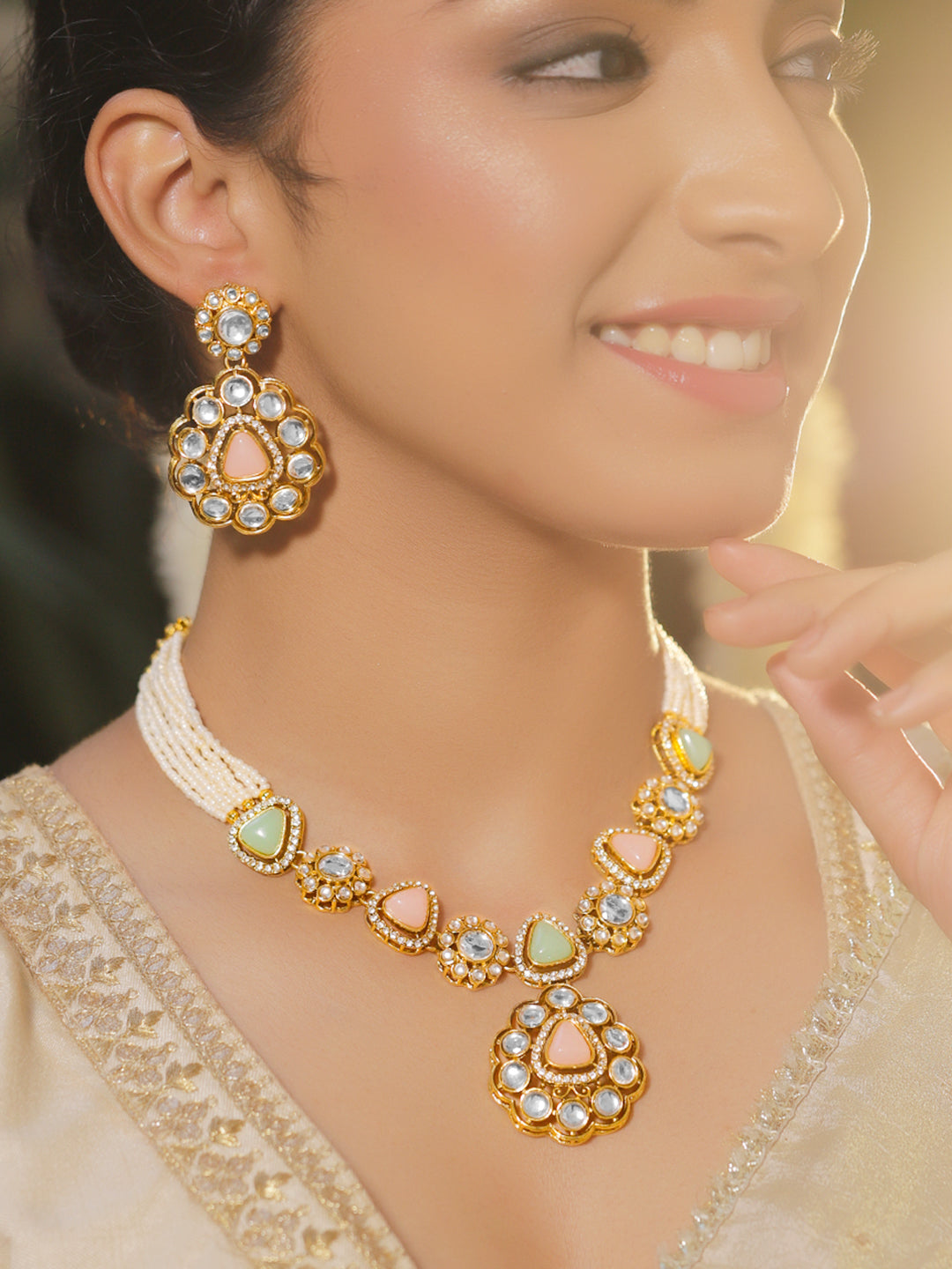 Vintage Glow Pink & Green Necklace Set